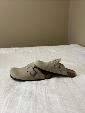 Women's Beige Slip-On Buckle Clog Mule